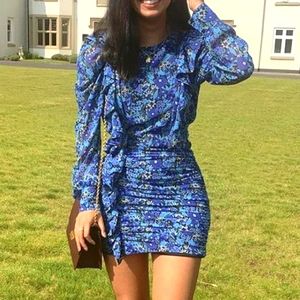 Zara mini draped dress blue floral